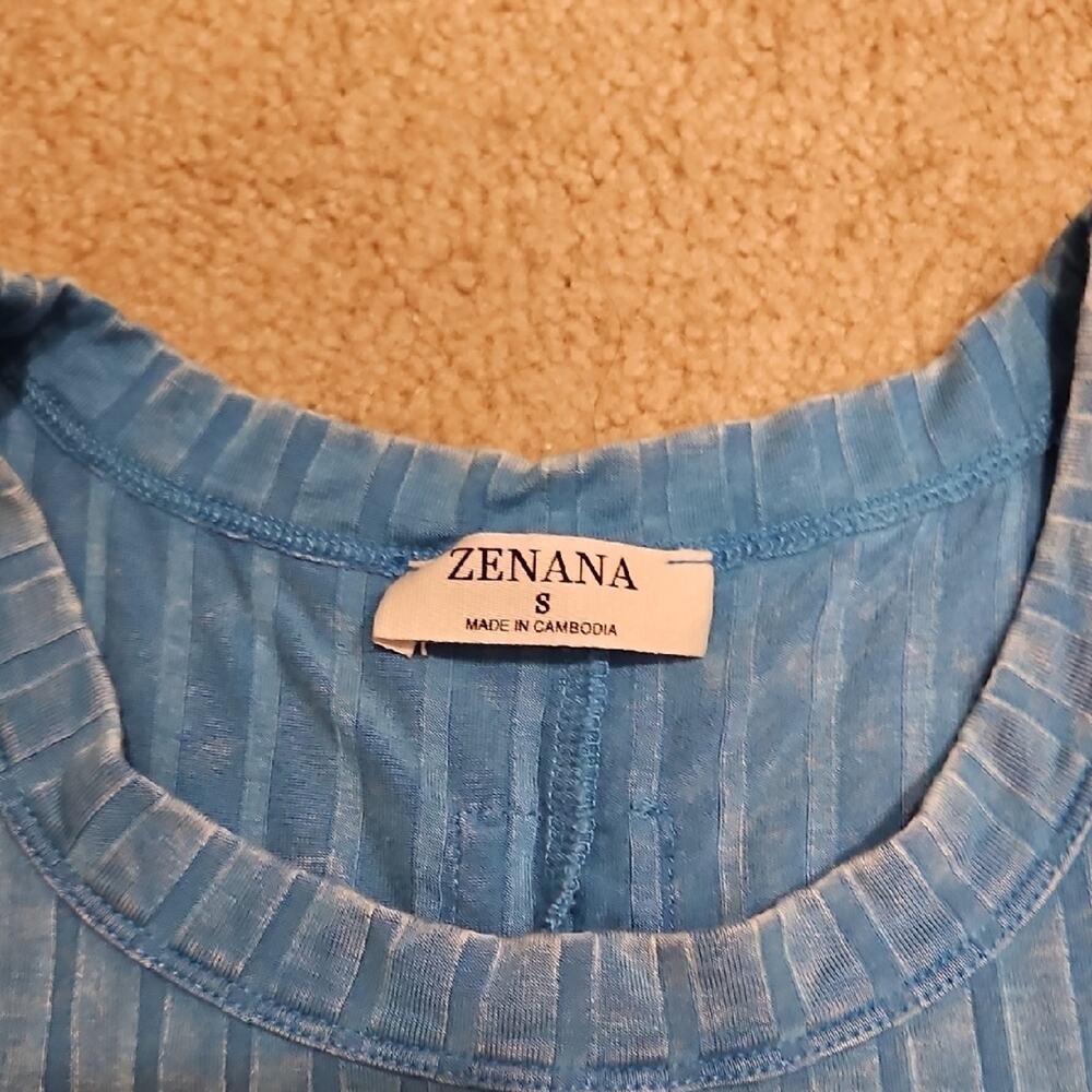 Zenana Ribbed Semi-Cropped Tank – Turquoise Blue, Small - Picture 3 of 5